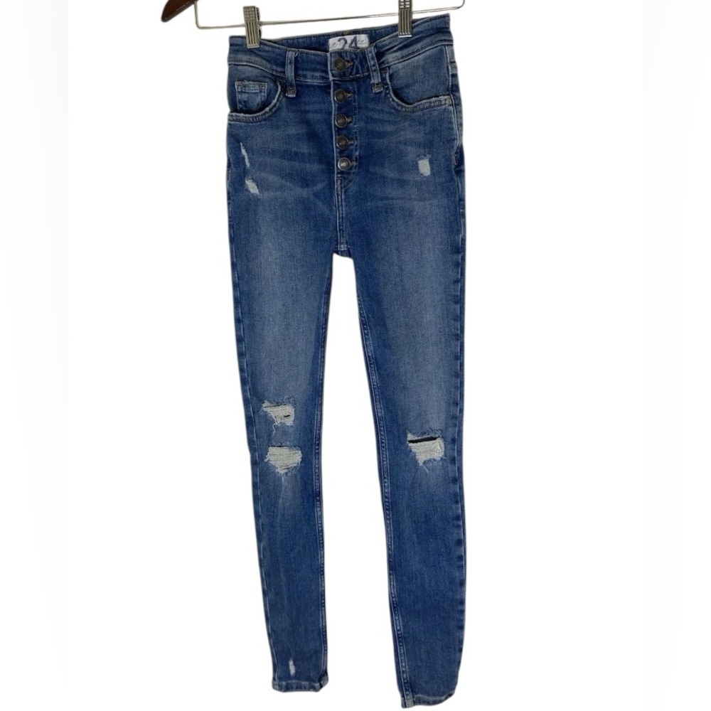 Free People We The Free Skinny Jeans Womens 24 Blue High Rise Button Fly